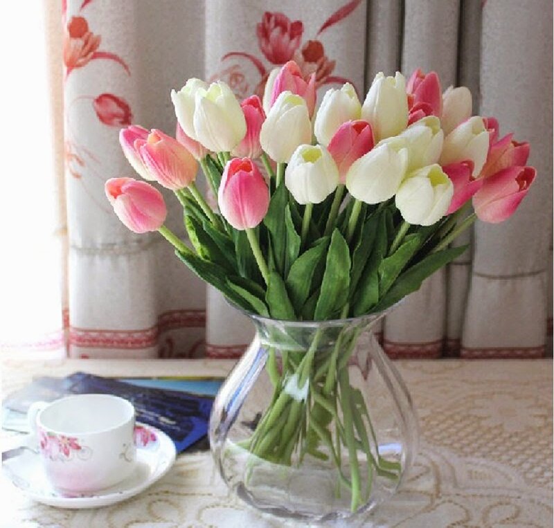 Tulips in a Vase — Pink, Calm, Morning, Photograph
