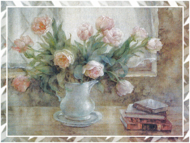 Tulips in a Vase — Pink, Calm, Painting, Books