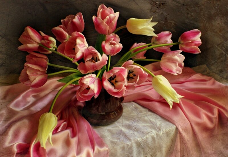 Tulips in a Vase — Pink, Calm, Painting