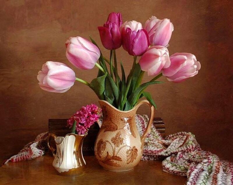 Tulips in a Vase — Pink, Calm, Photograph, Flowers