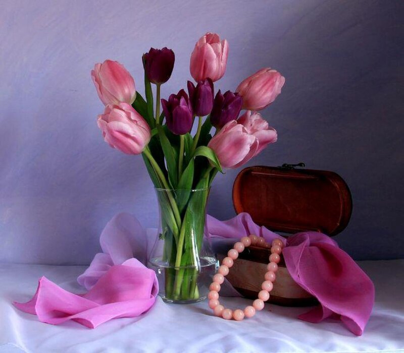 Tulips in a Vase — Pink, Serene, Photograph, Necklace