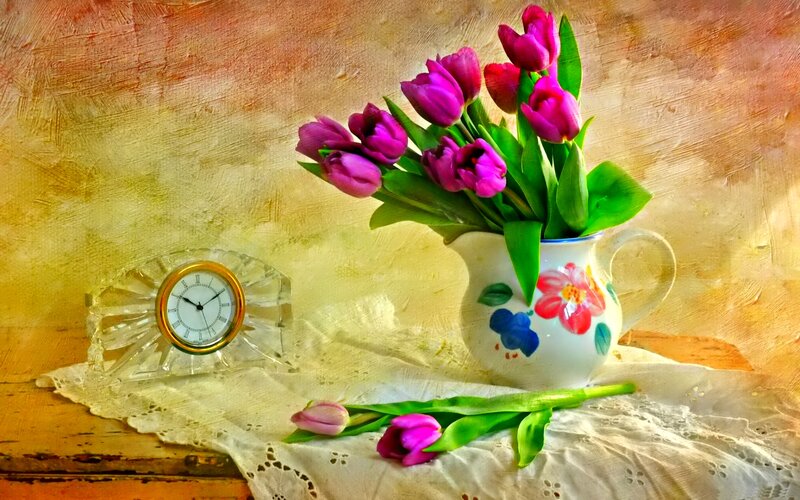 Tulips in a Vase — Purple, Serene, Spring
