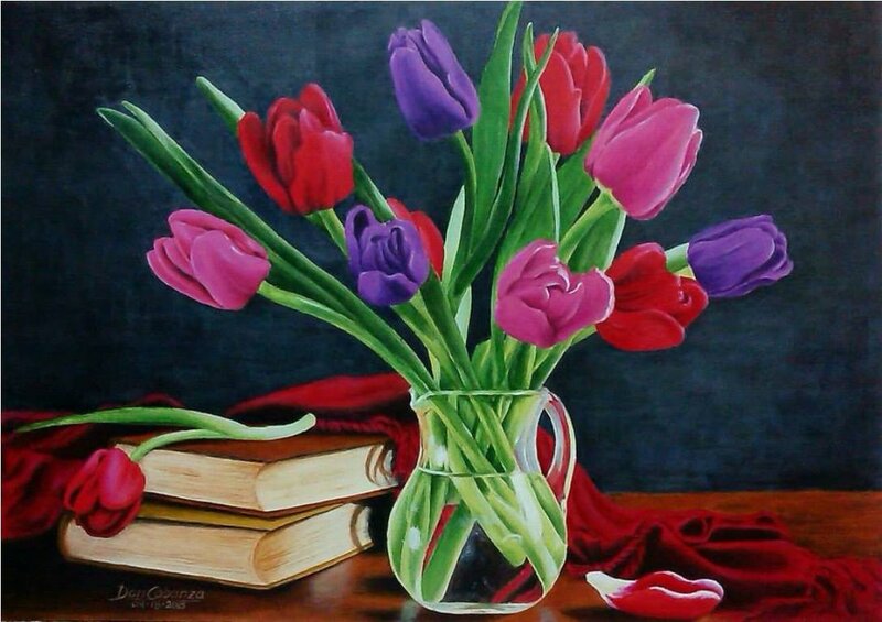 Tulips in a Vase — Red, Calm, Painting