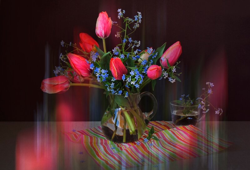 Tulips in a Vase — Red, Dramatic, Photograph, Flowers, Napkin