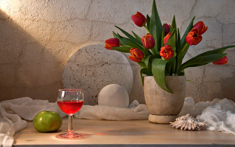 Tulips in a Vase — Red, Serene, Afternoon