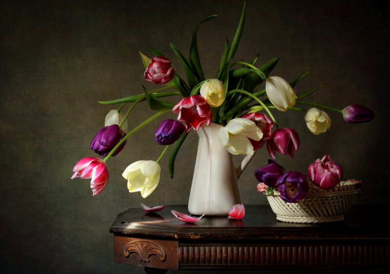 Tulips in a Vase — White, Dramatic