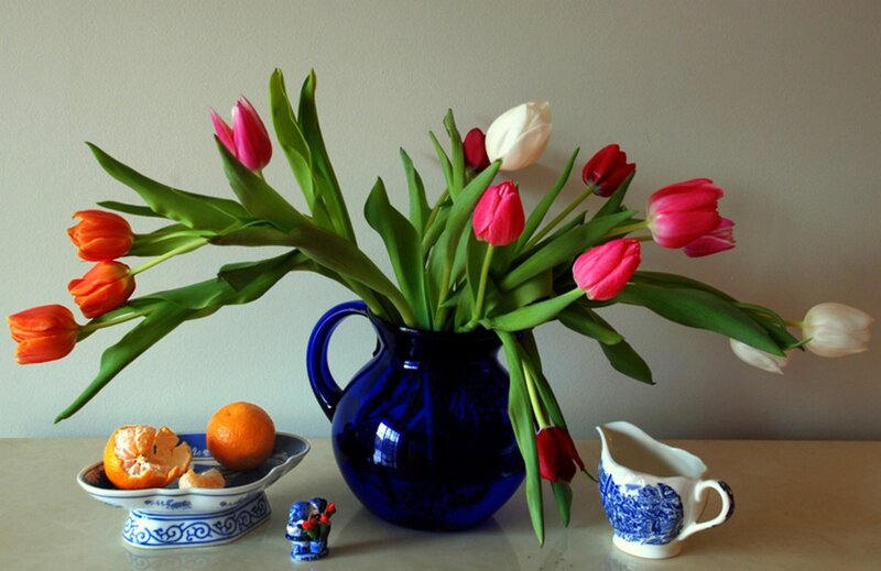 Tulips in Blue Vase