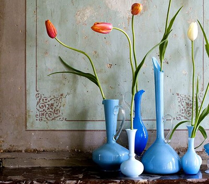 Tulips in Blue Vases