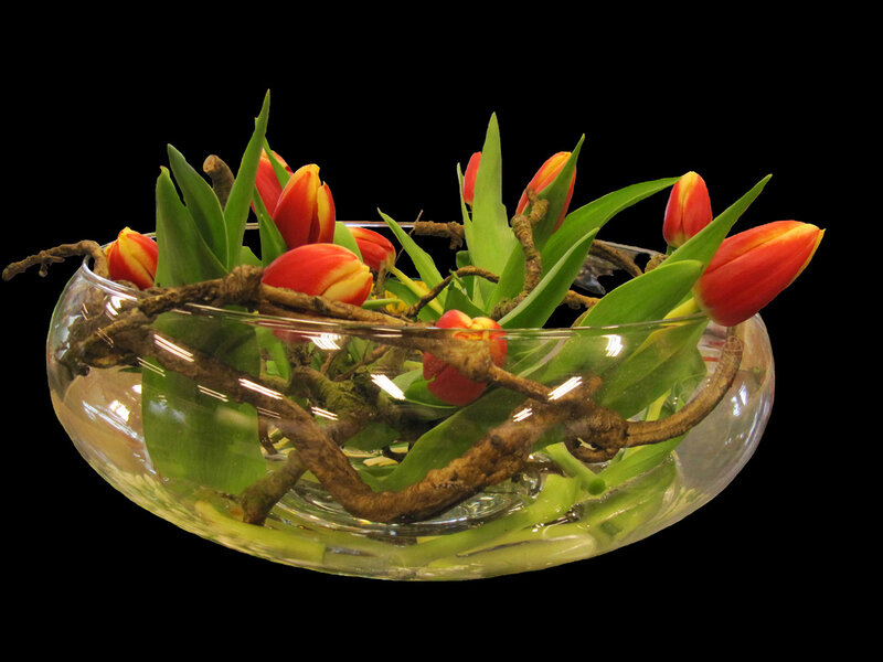 Tulips in Glass Bowl