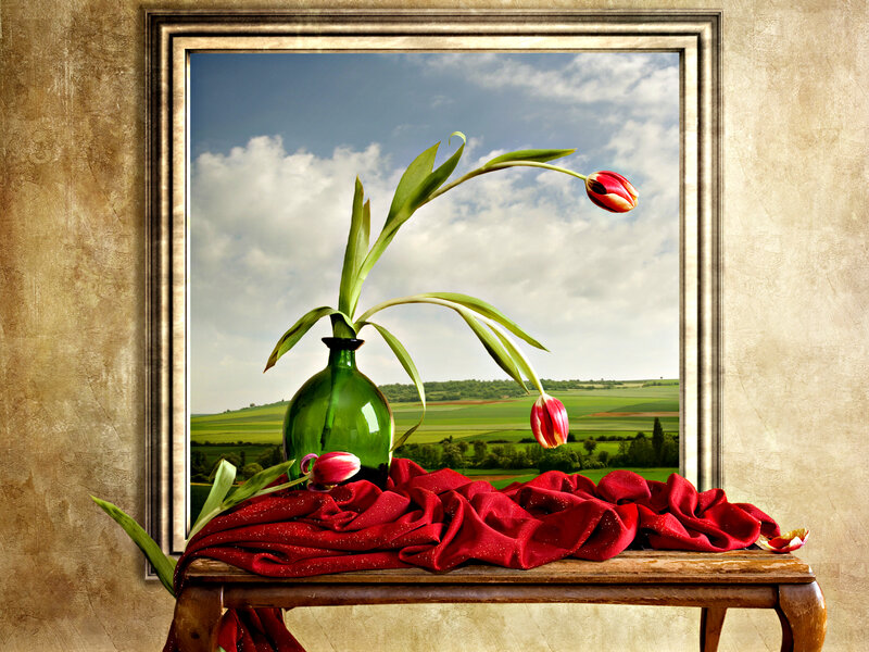 Tulips in Green Vase