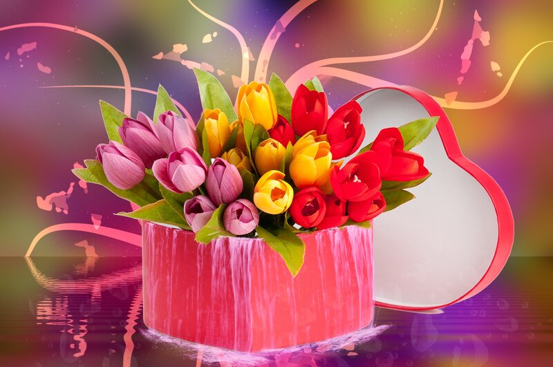 Tulips in Heart Box — Pink