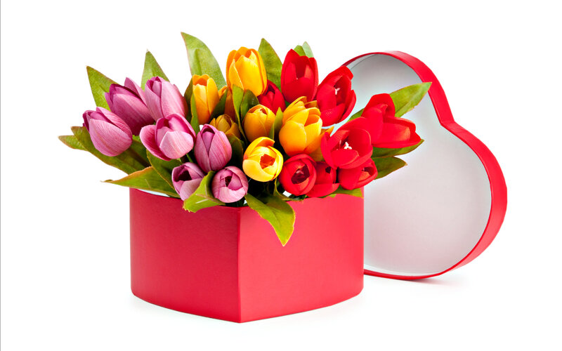 Tulips in Heart Box