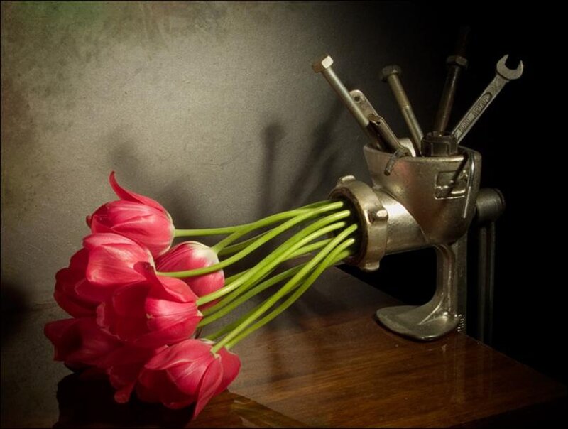 Tulips in Meat Grinder