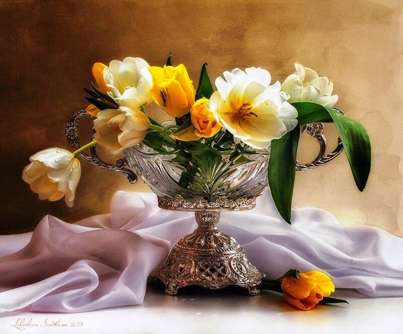 Tulips in Silver Vase