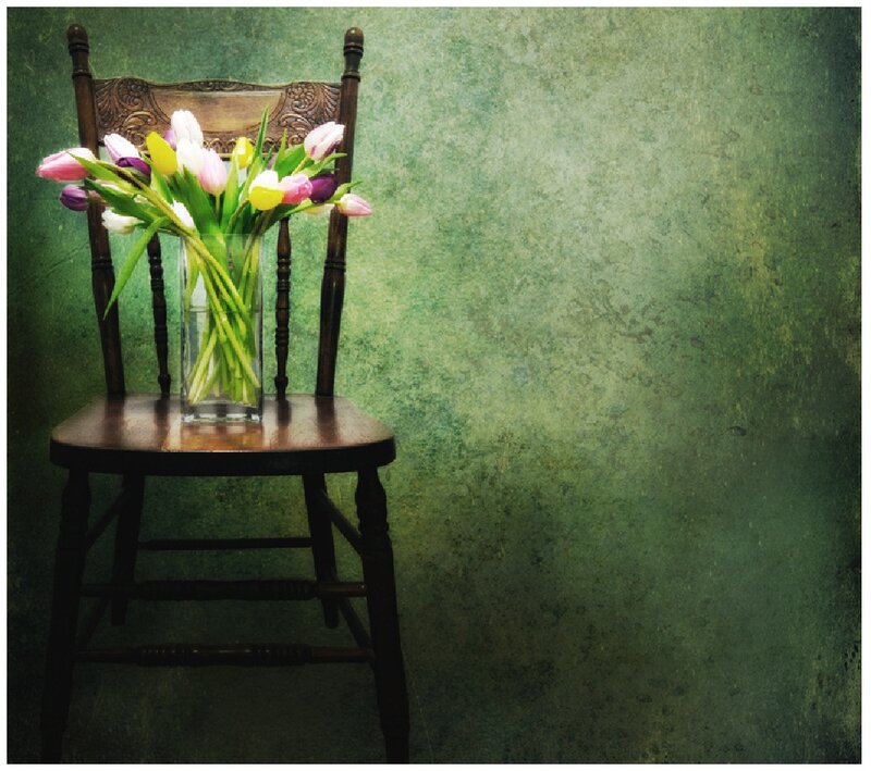 Tulips in Vase on Chair