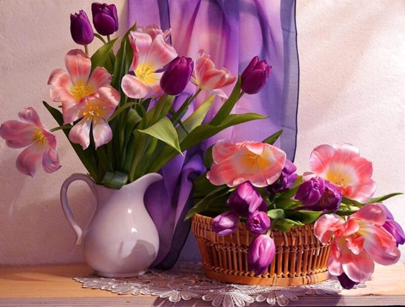 Tulips in Vases — Purple