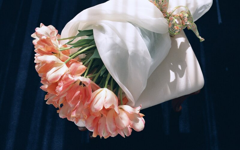 tulips in white wrap
