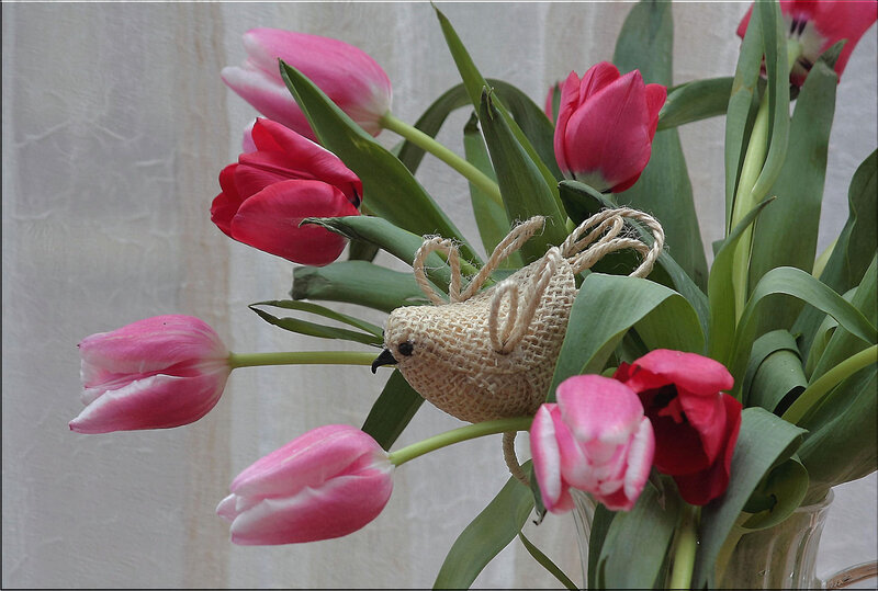 Tulips with Bird Ornament