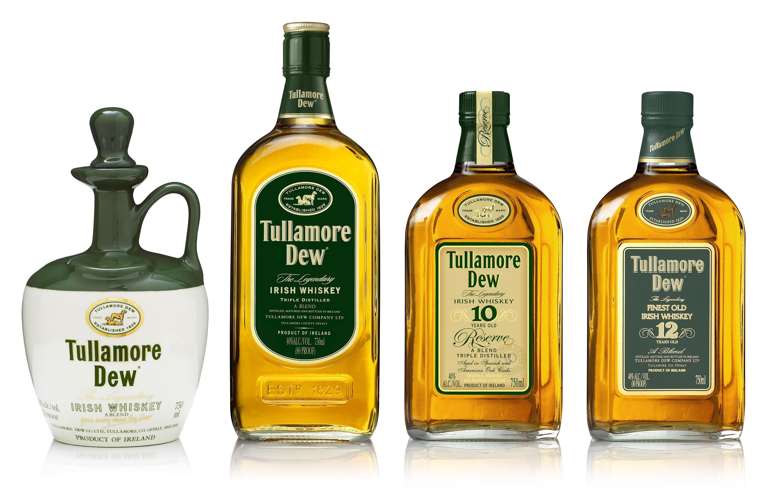 Tullamore Dew whiskey bottles