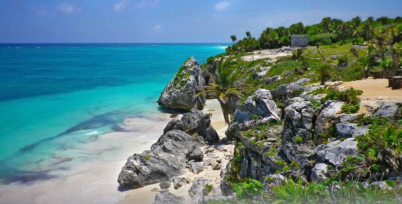 Tulum beach with ancient ruins