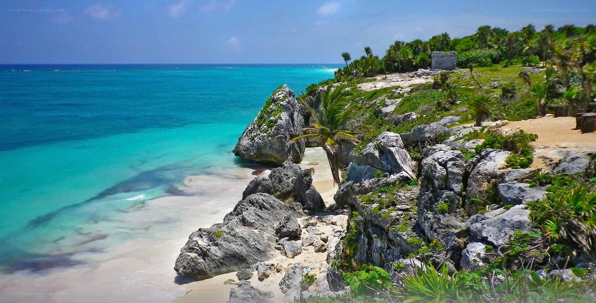 Tulum beach with ancient ruins