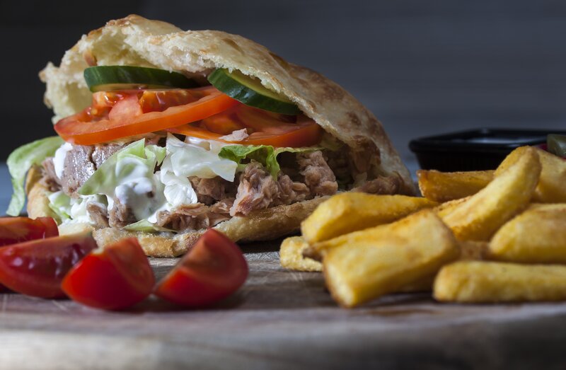 Tuna pita sandwich with fries