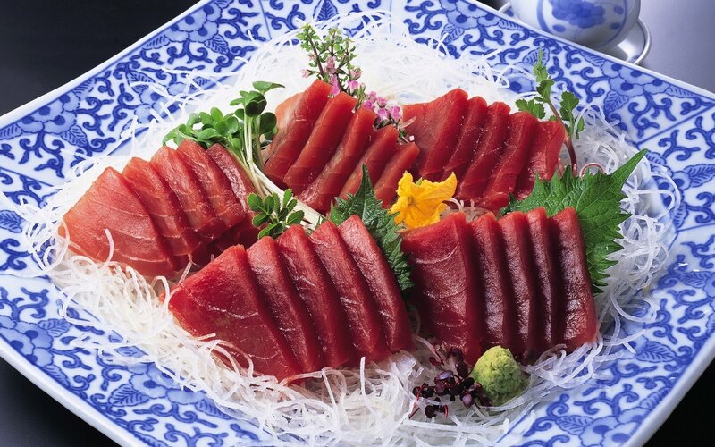 Tuna sashimi on decorative plate