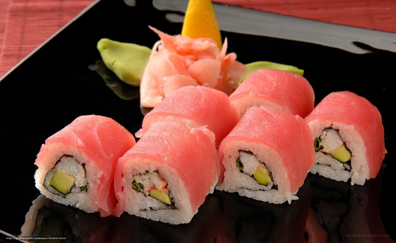 tuna sushi rolls with garnish