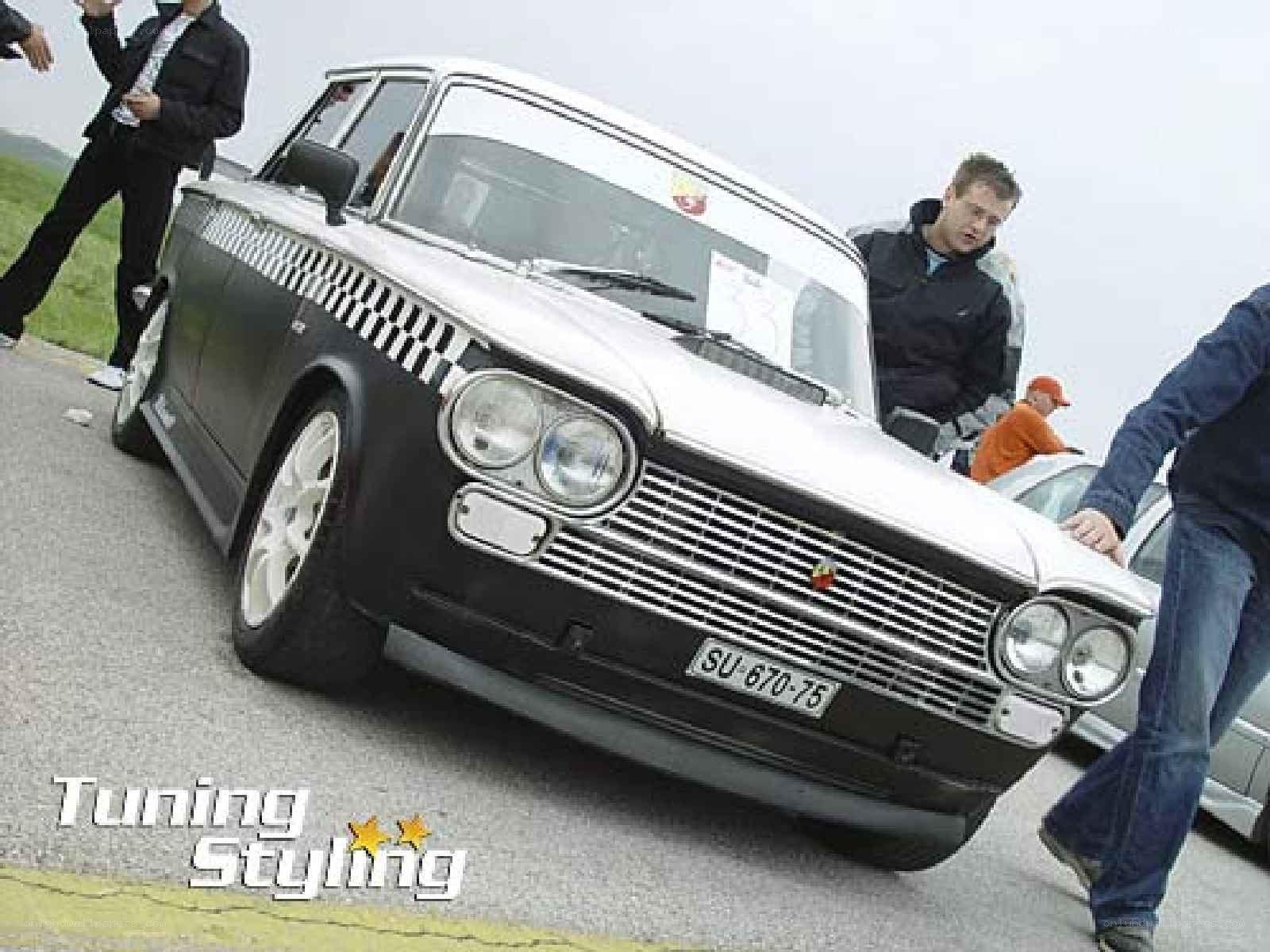 Tuned classic car at a show