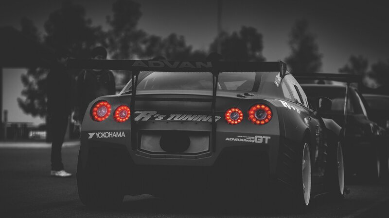 tuned sports car at night