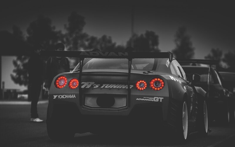 tuned sports car rear view