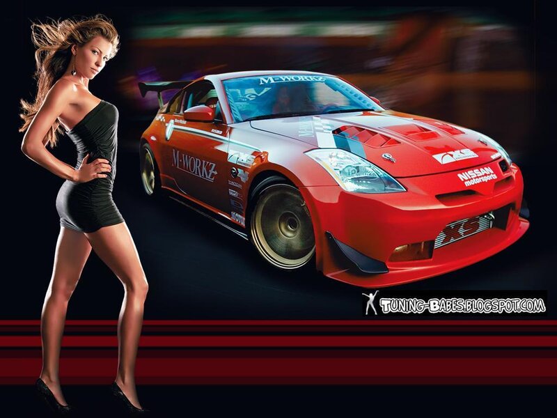 tuning babe with red sports car
