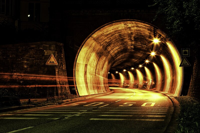 Tunnel Entrance at Night — Yellow