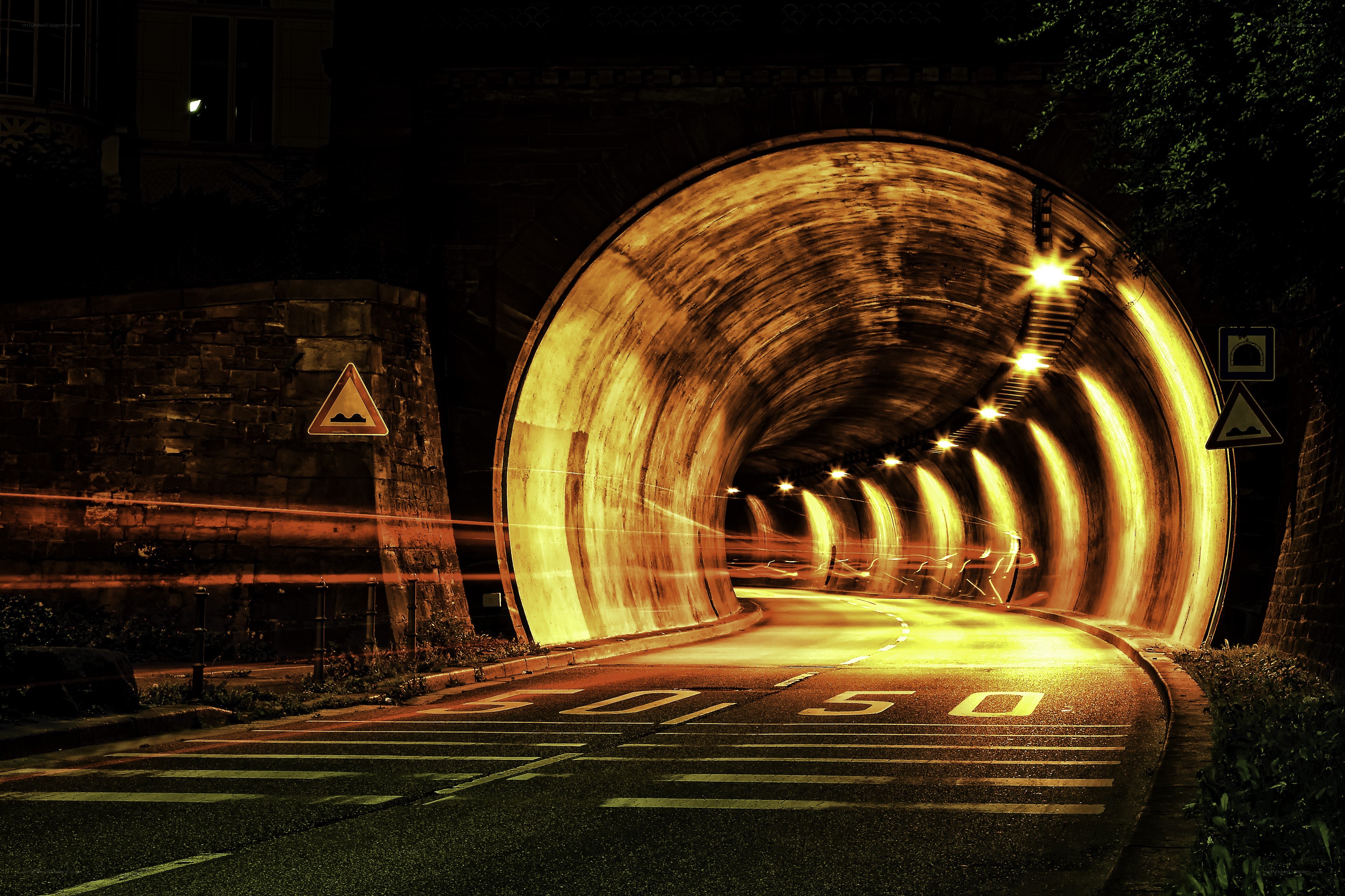 tunnel entrance at night
