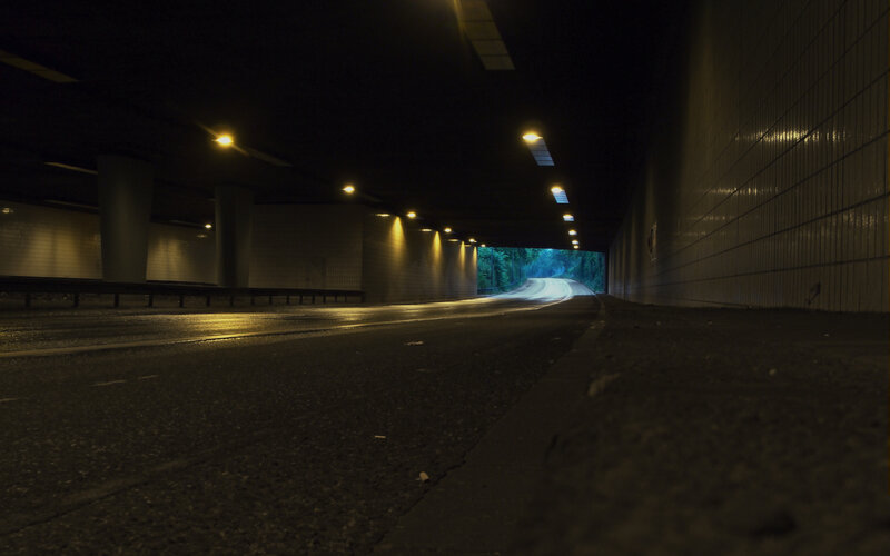 tunnel exit at night