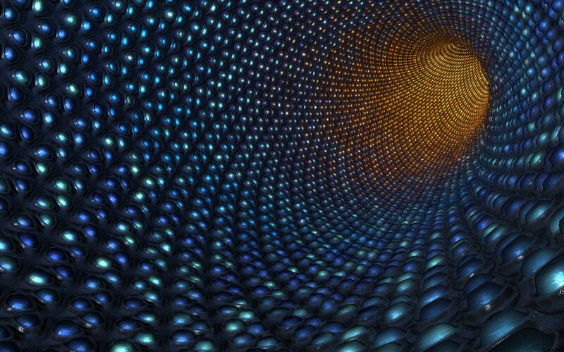 tunnel of glowing spheres