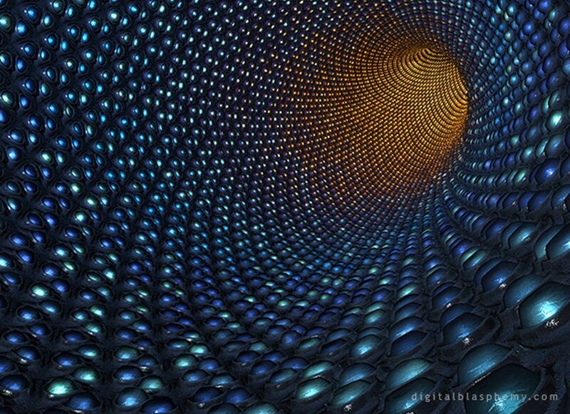 tunnel of glowing spheres