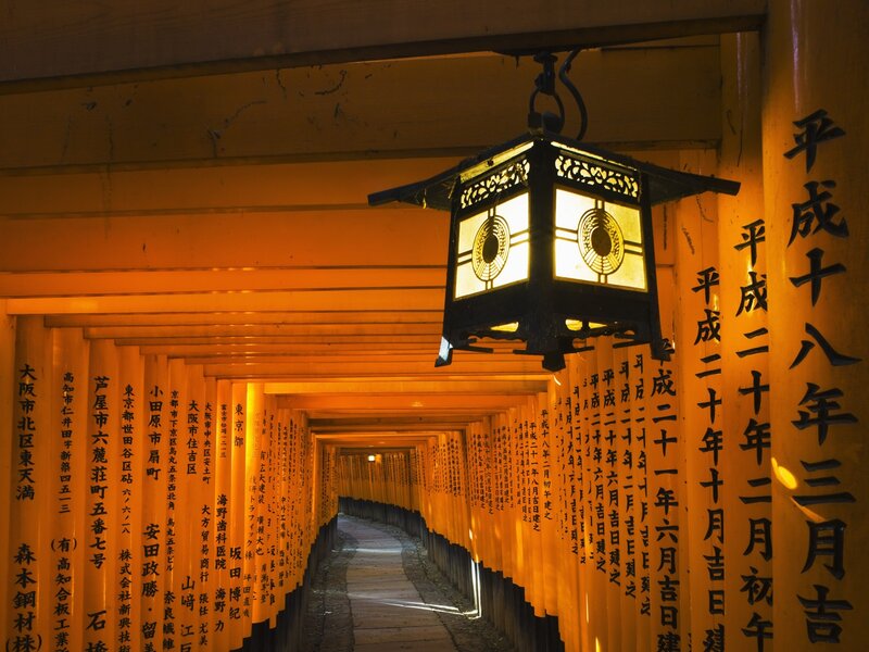 Tunnel of orange lanterns