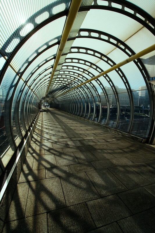 tunnel walkway with shadows