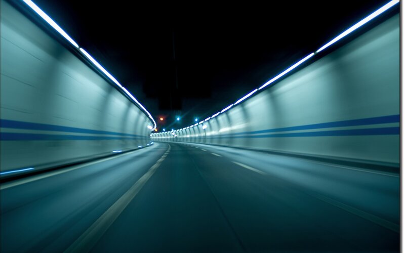 Tunnel with Blue Lights — Dark