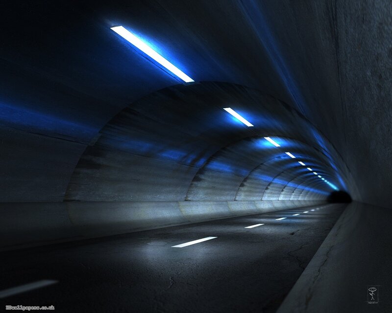 tunnel with blue lights