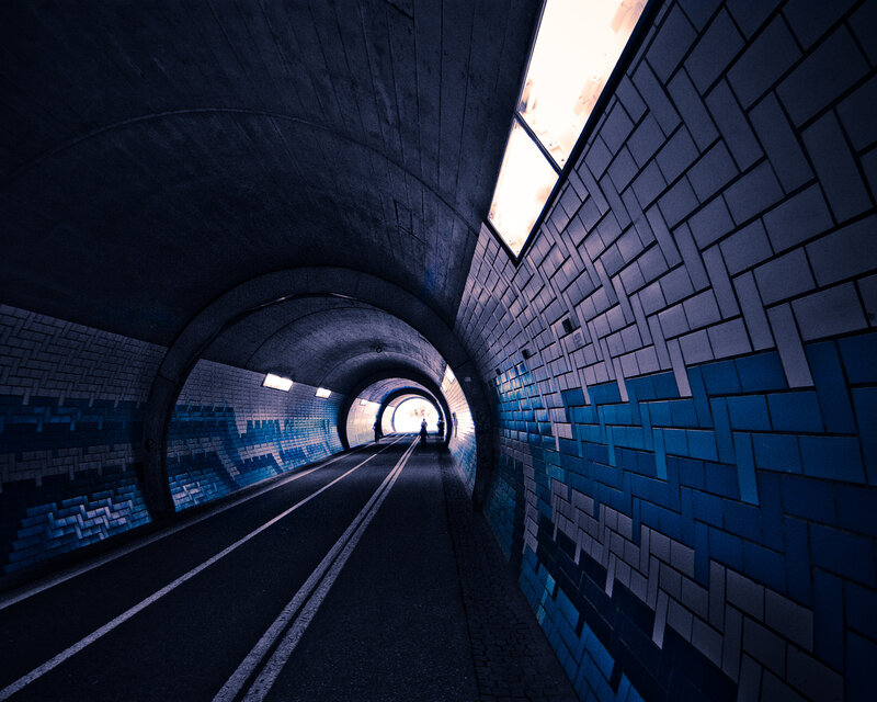 Tunnel with Blue Tiles — Dramatic