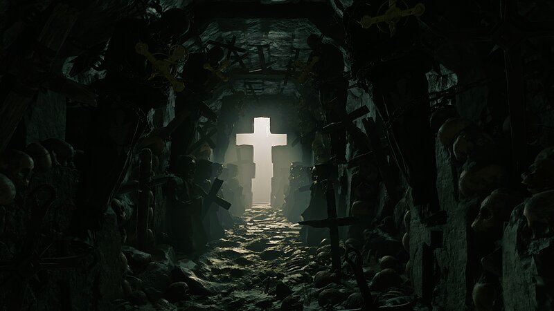 Tunnel with Crosses and Skulls