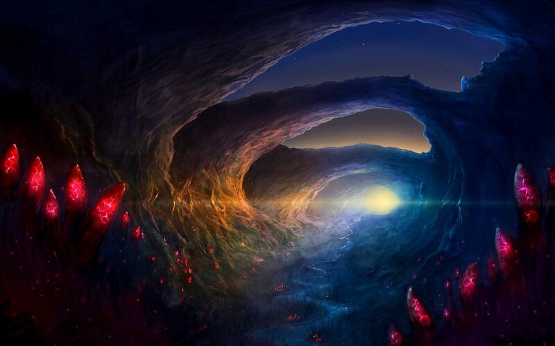 Tunnel with Glowing Crystals