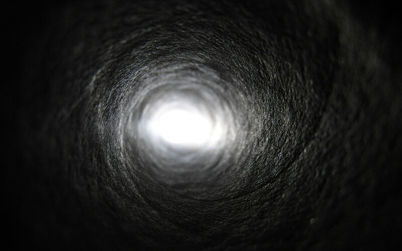Tunnel with Light at End — Black, Dark
