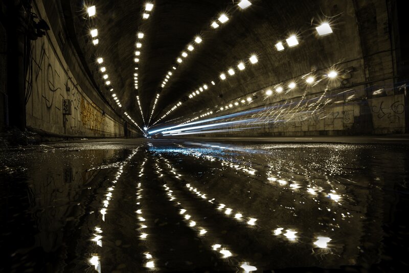 Tunnel with Light Trails — Black
