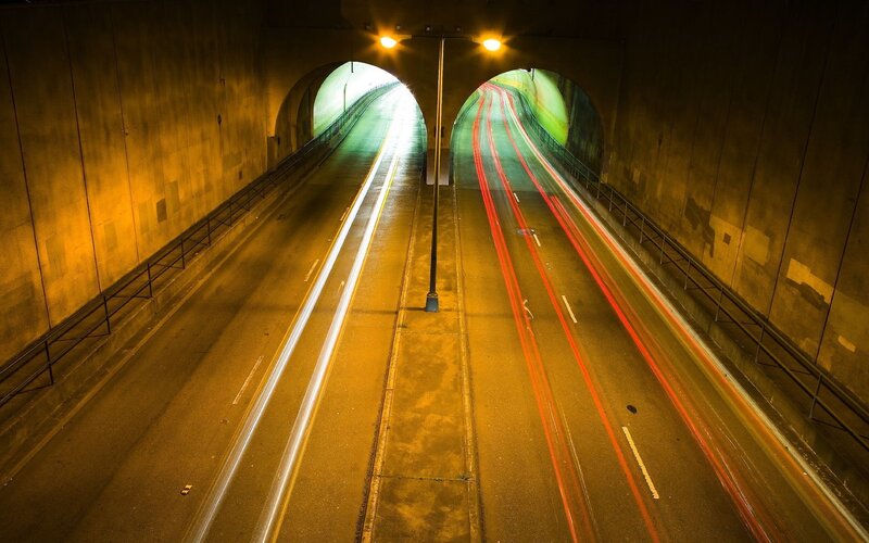 Tunnel with Light Trails — Yellow, Dramatic