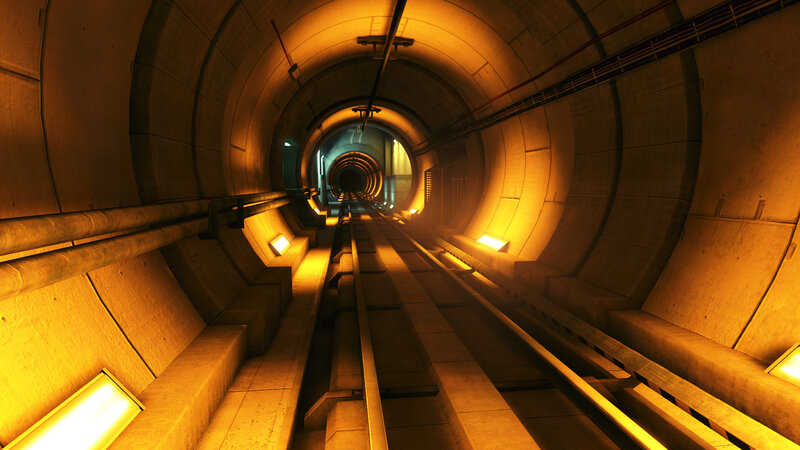 tunnel with tracks and lights
