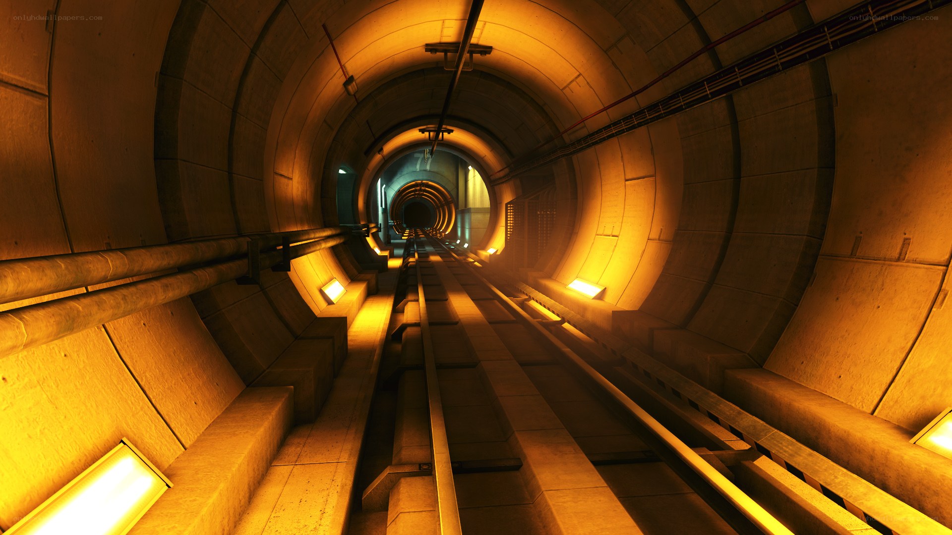 tunnel with tracks and lights