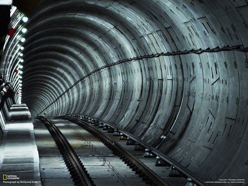 Tunnel with train tracks